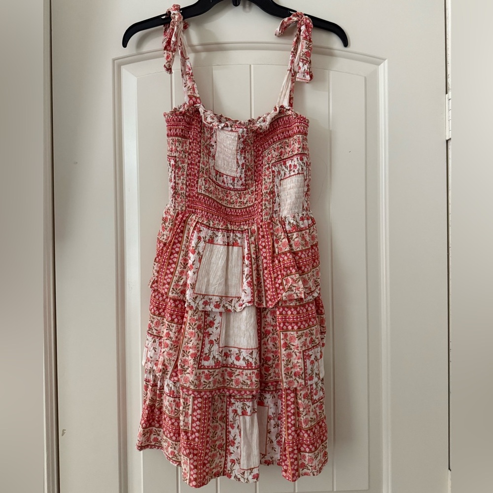 American Eagle tiered patchwork dress with shoulder ties